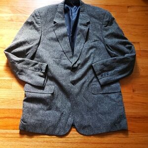 Barrington Silk Blazer Mens Checks Black Cream Button Front Size 48R Sport Coat